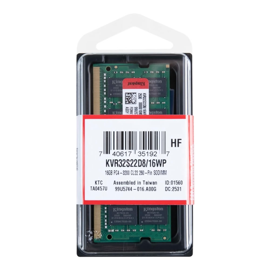 16GB DDR4 DİZÜSTÜ RAM 3200MHZ KINGSTON CL22 2RX8 NB KVR32S22D8/16WP