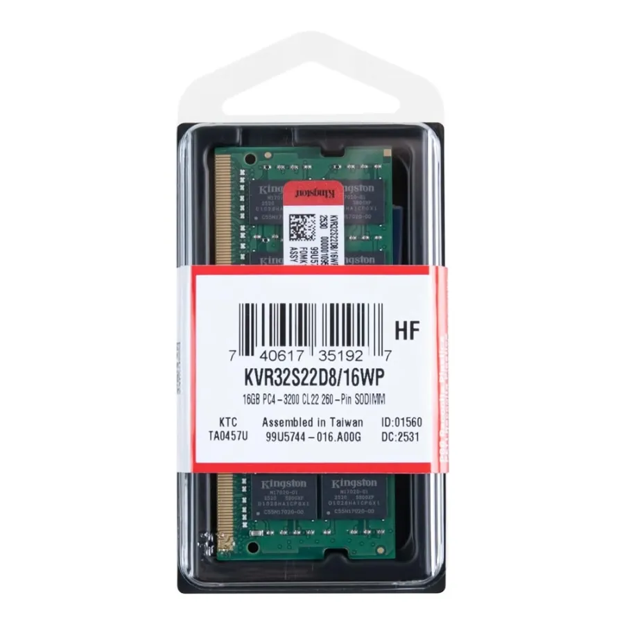 16GB DDR4 DİZÜSTÜ RAM 3200MHZ KINGSTON CL22 2RX8 NB KVR32S22D8/16WP