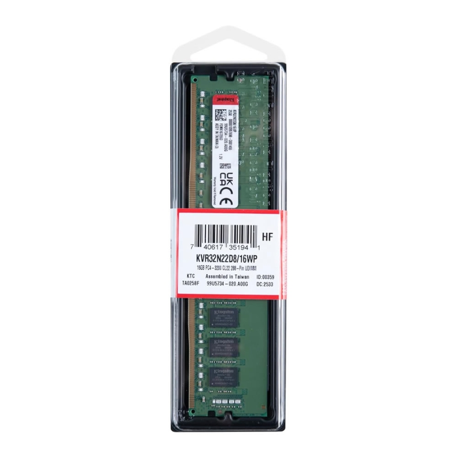 16GB DDR4 MASAÜSTÜ RAM 3200MHZ KINGSTON CL22 2RX8 DT KVR32N22D8/16WP