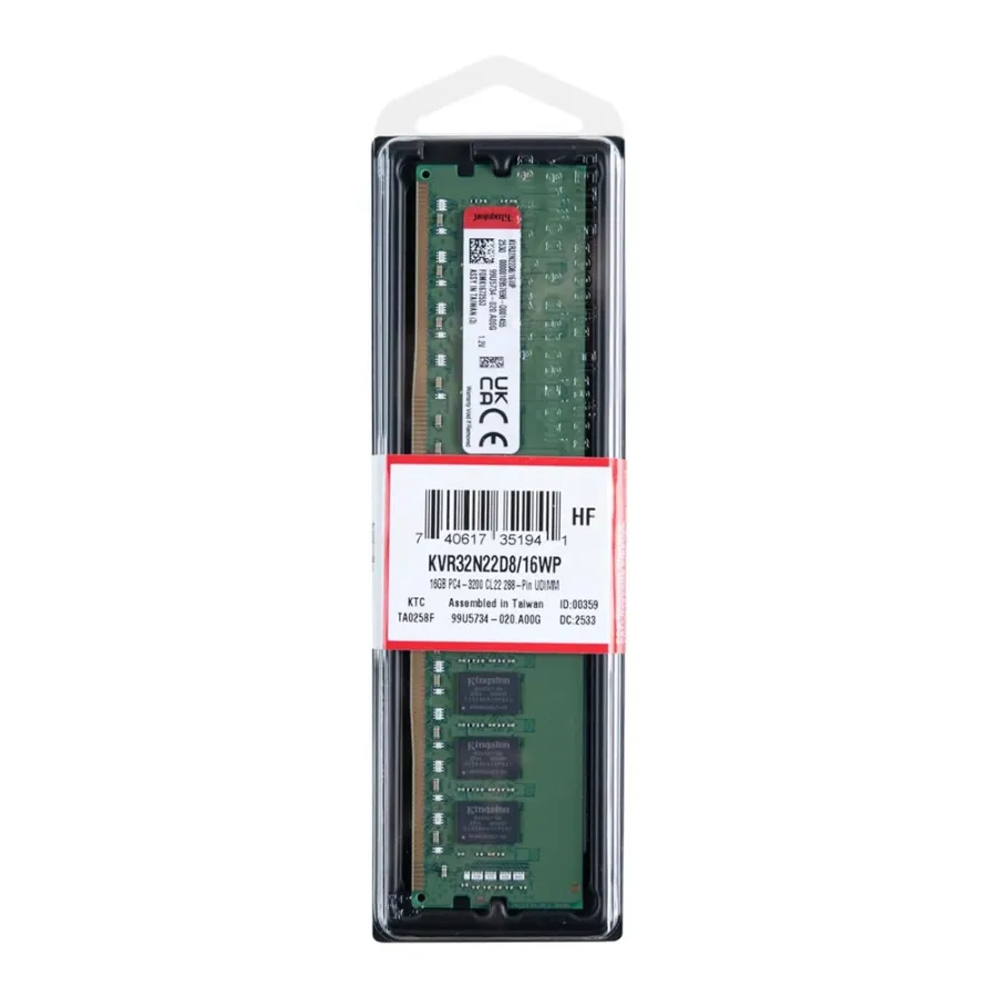 16GB DDR4 MASAÜSTÜ RAM 3200MHZ KINGSTON CL22 2RX8 DT KVR32N22D8/16WP