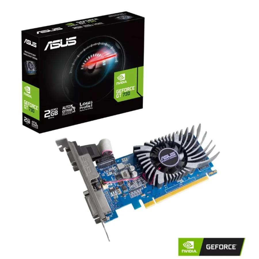 Asus GT730-2GD3-BRK-EVO 2GB DDR3 PCIe Grafik Kartı – Kompakt Tek Slot Tasarım, HDMI + DVI + VGA, Maks. 3840×2160 Desteği