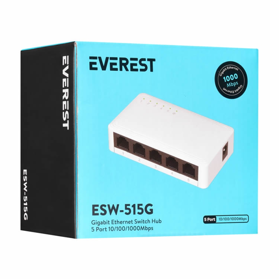Everest EVERLINK ESW-515G 5 Port 10/100/1000Mbps Gigabit Ethernet Masaüstü Ethernet Switch Hub