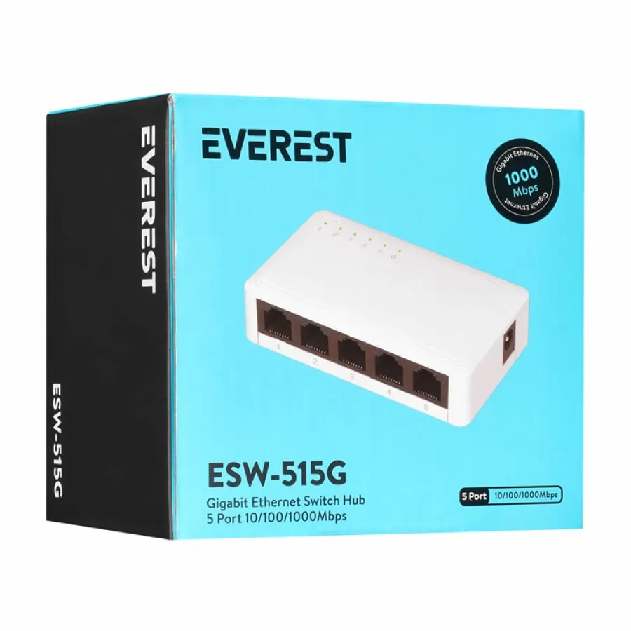 Everest EVERLINK ESW-515G 5 Port 10/100/1000Mbps Gigabit Ethernet Masaüstü Ethernet Switch Hub