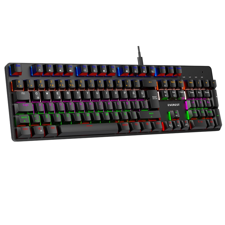 EVEREST KB-MK1 LUMOS SİYAH USB RAINBOW AYDINLATMALI RED SWITCH FULL ANTI-GHOSTING GAMING KLAVYE