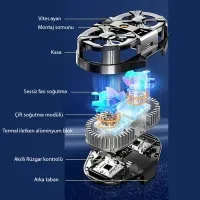 SL-07 Cep Telefon Soğutma Fanı Radyatör Soğutucu Siyah, Çift Pervaneli Hız Ayarlı Telefon Soğutucu