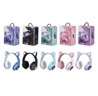 STN-28 Kablosuz Kedi Kulaklık LED Işıklı Mikrofonlu ve Hafıza Kartı Girişli Kulak Üstü