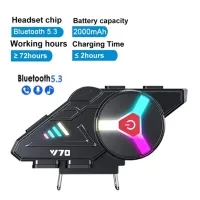 Y70 Intercom - Bluetooth 5.3 Motosiklet Kask Kulaklığı, IP67 Su Geçirmez, Gürültü Önleyici, Çift Cihaz Bağlantılı