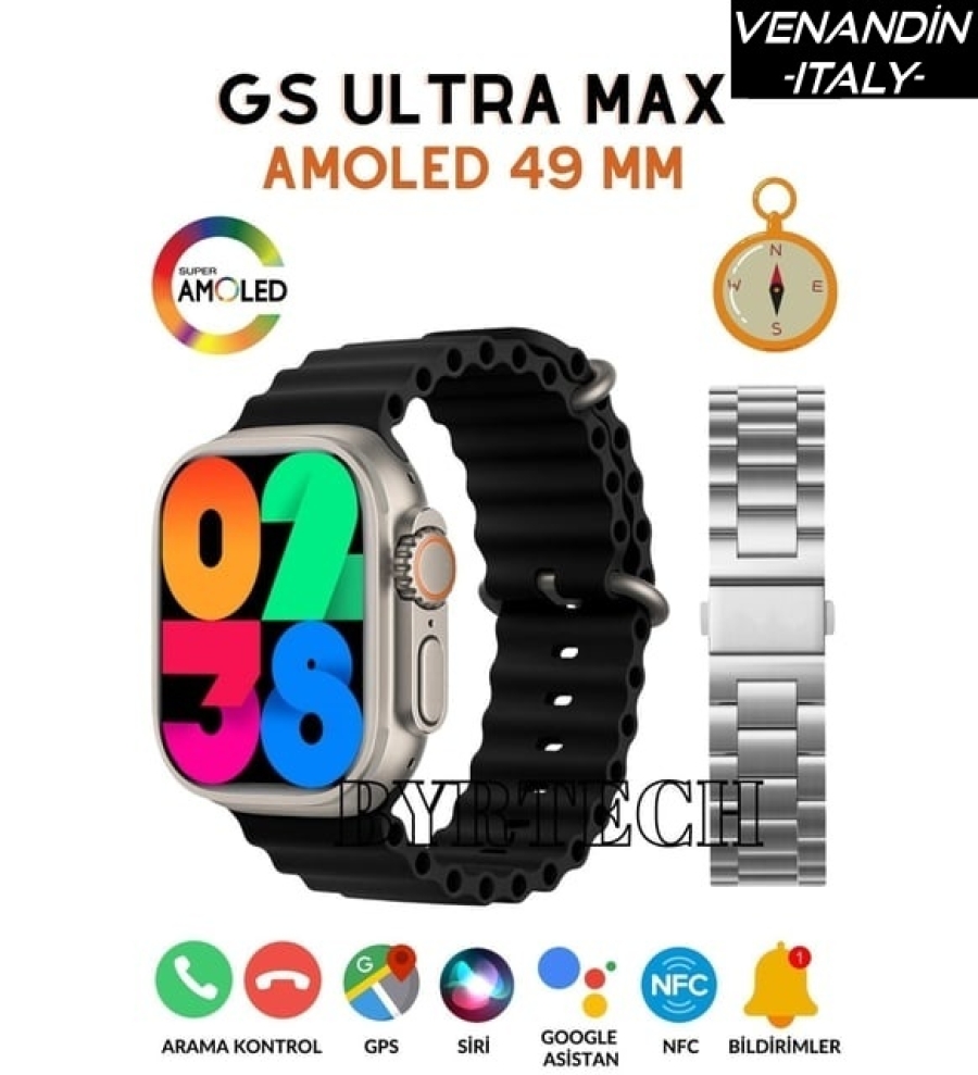 GS ULTRA 8 MAX AMOLED EKRAN 49MM IPHONE VE ANROID UYUMLU AKILLI SAAT