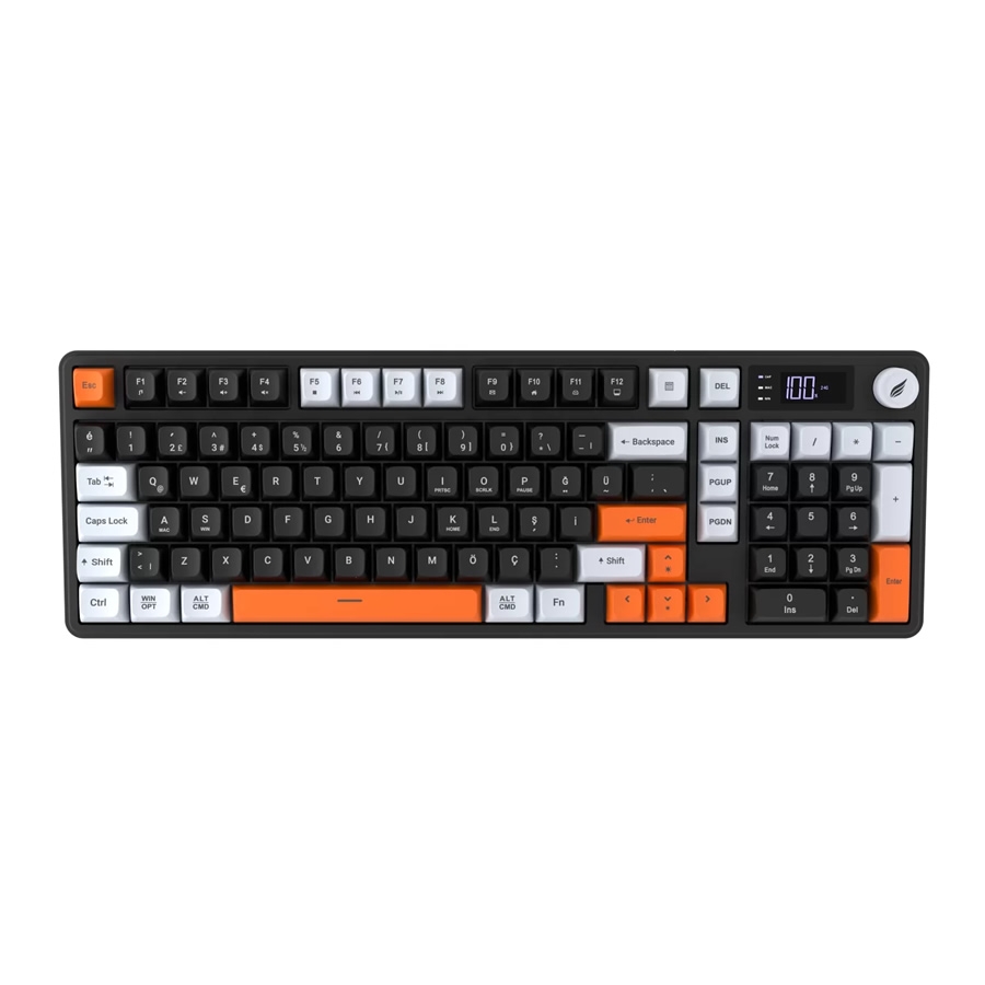 HAWK HK258BW GAMING HK258 MEMBRANE LCD RGB KABLOSUZ/BLUETOOTH SİYAH TURUNCU FULL TÜRKÇE GAMING KLAVYE