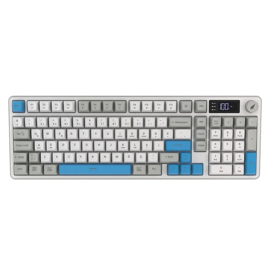 HAWK HK258WG GAMING HK258 MEMBRANE LCD RGB KABLOSUZ/BLUETOOTH BEYAZ MAVİ FULL TÜRKÇE GAMING KLAVYE