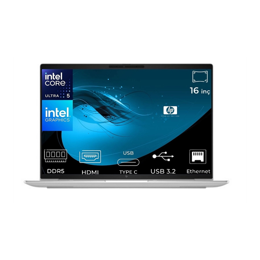 HP EliteBook 660 G11 Kurumsal İş Laptopu, Intel Core Ultra 5 135U, 16GB DDR5 RAM, 256GB SSD, 16" WUXGA IPS, Windows 11 Pro,