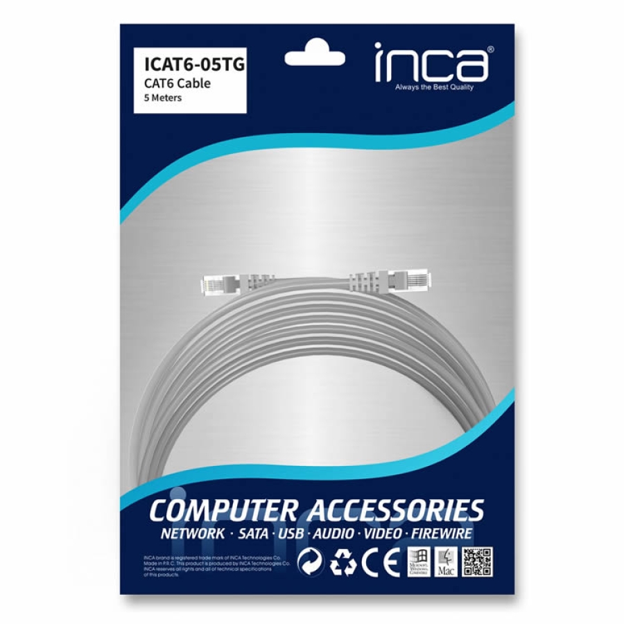 INCA ICAT6-05TG 5MT CAT6 UTP PATCH KABLO GRİ
