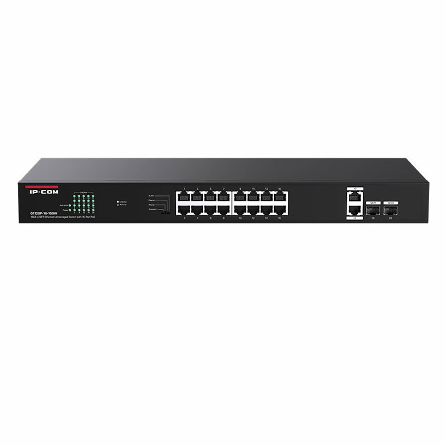 IP-COM G1120P-16-150W 16 PORT GIGABIT+2XGB RJ45/SFP UPLINK 135W POE RACKMOUNT SWITCH