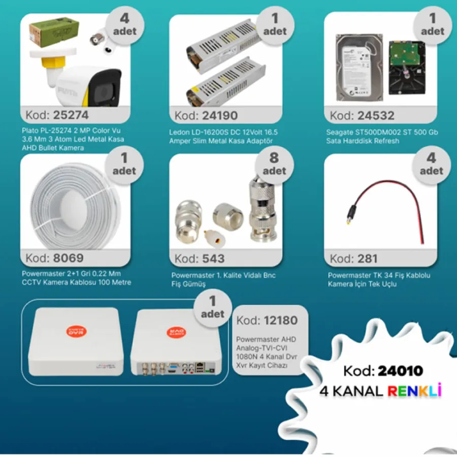 Kamera Seti 4 Kameralı AHD Warm Led Renkli Set