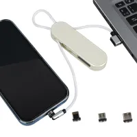 Powermaster PM-25905 Beyaz 3in1 (Type C- Lightning-Micro Usb) Manyetik Uç Taşınabilir Şarj Kablosu