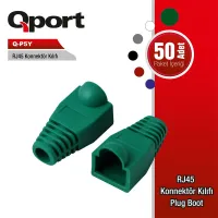 QPORT Q-P5Y Yeşil RJ45 Konnektör Kılıfı 50li Paket - Ethernet Kablo Koruma Boot