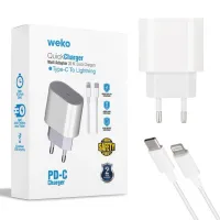 Weko WK-21443 PD-C 20 Watt Telefon Şarj Adaptörü + Type-C To Lightning Kablo