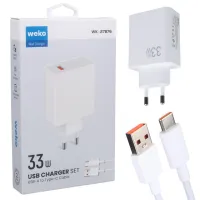 Weko WK-27876 M11 Beyaz 33 Watt Turbo Usb Şarj Başlık Adaptörü + Type-C Kablo