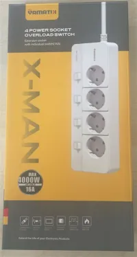 Yamatik X-MAN-104 A-CLASS 4lü Ayrı Anahtarlı 2 Metre Akım Korumalı Grup Priz 1400 Joule