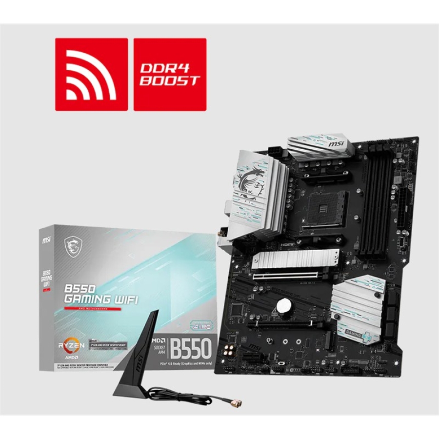 MSI B550 GAMING WIFI 4866MHz (OC) AM4 ATX DDR4 Anakart – Ryzen 3000/4000/5000 Seris, 4K HDMI/DP, 2×M.2, Wi-Fi, USB 10Gbps