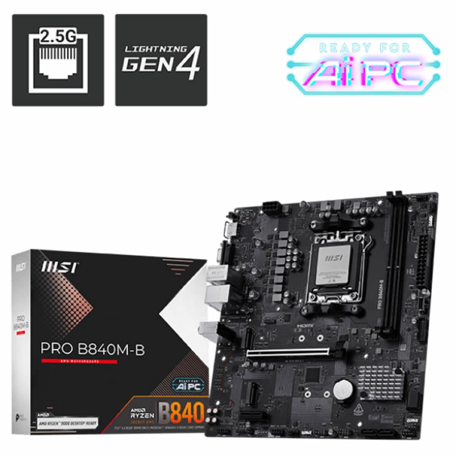 MSI PRO B840M-B DDR5 8000MT/S 1XHDMI 2XM.2 USB-C AM5 MATX ANAKART