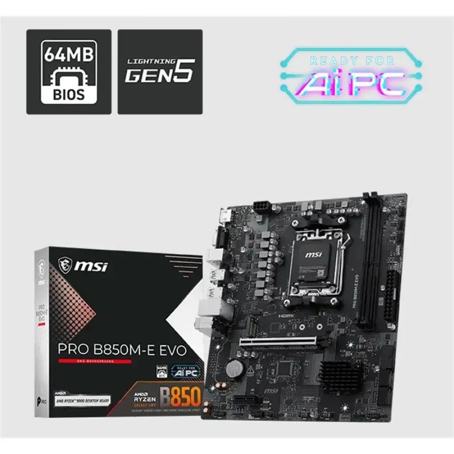 MSI PRO B850M-E EVO DDR5 8200MHZ 1XVGA 1XHDMI 1XM.2 USB MATX AM5