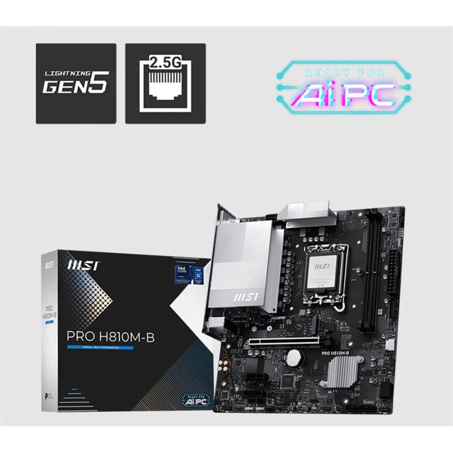 MSI PRO H810M-B DDR5 6400MHz PCIe 5.0 mATX Anakart - LGA 1851, Intel Core Ultra Uyumlu, 2.5G LAN, M.2 NVMe