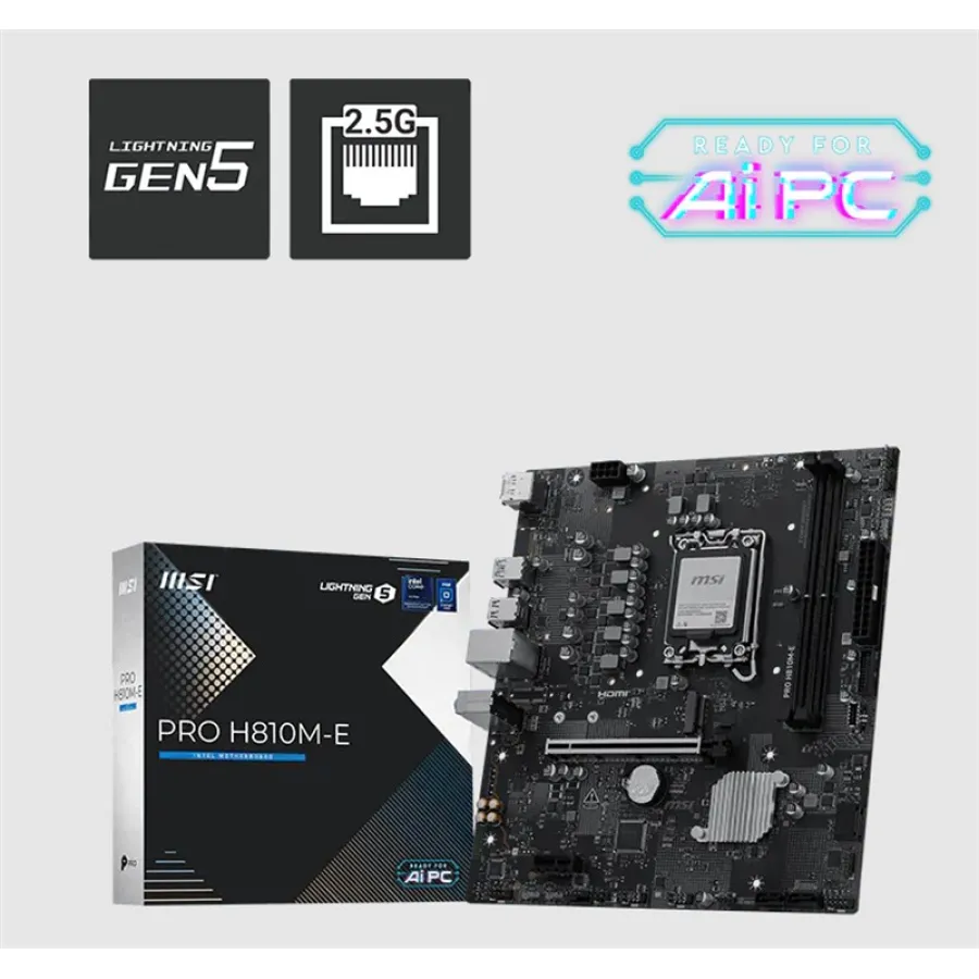 MSI PRO H810M-E DDR5 6400MHz LGA1851 mATX Anakart - PCIe 5.0, 2.5G LAN, HDMI 2.1, DisplayPort, M.2 Gen4