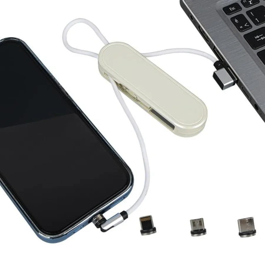 Powermaster PM-25905 Beyaz 3in1 (Type C- Lightning-Micro Usb) Manyetik Uç Taşınabilir Şarj Kablosu