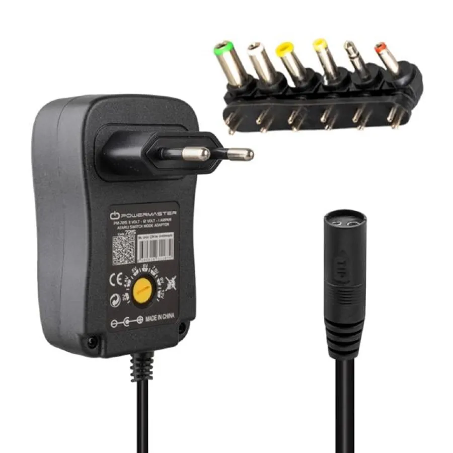 Powermaster PM-7215 3 Volt - 12 Volt - 1 Amper - 30 Watt Çok Uçlu Ayarlı Switch Mode Adaptör