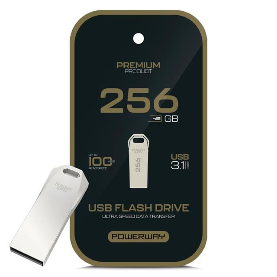 Powerway Premium 256GB 100MB/S Ultra Hızlı USB 3.1 Metal Silver Flash Bellek