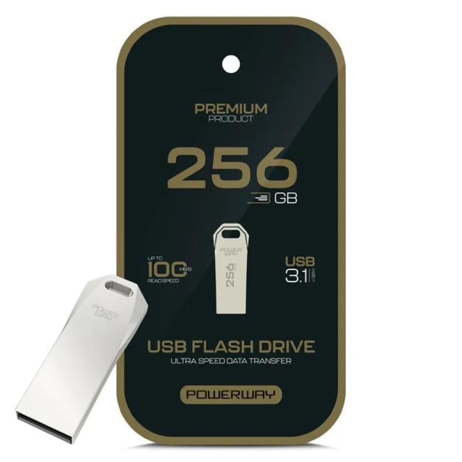 Powerway Premium 256GB 100MB/S Ultra Hızlı USB 3.1 Metal Silver Flash Bellek
