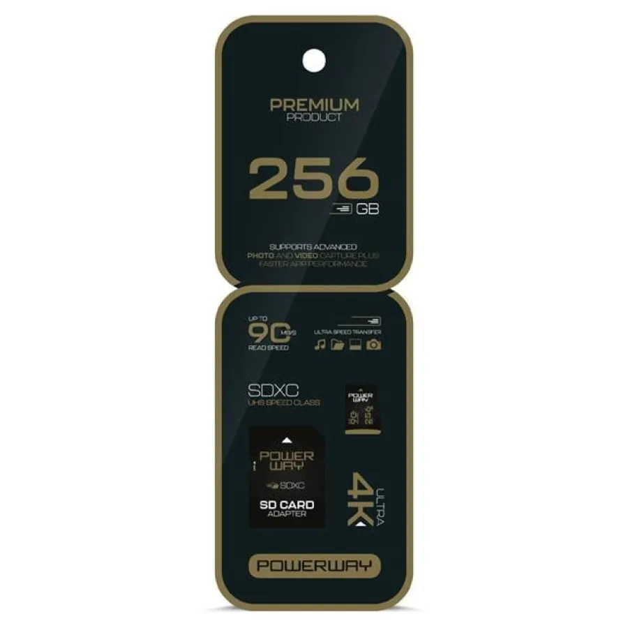 Powerway Premium 256 GB 90MB/S Ultra Hızlı 4K Destekli SDXC Hafıza Kartı