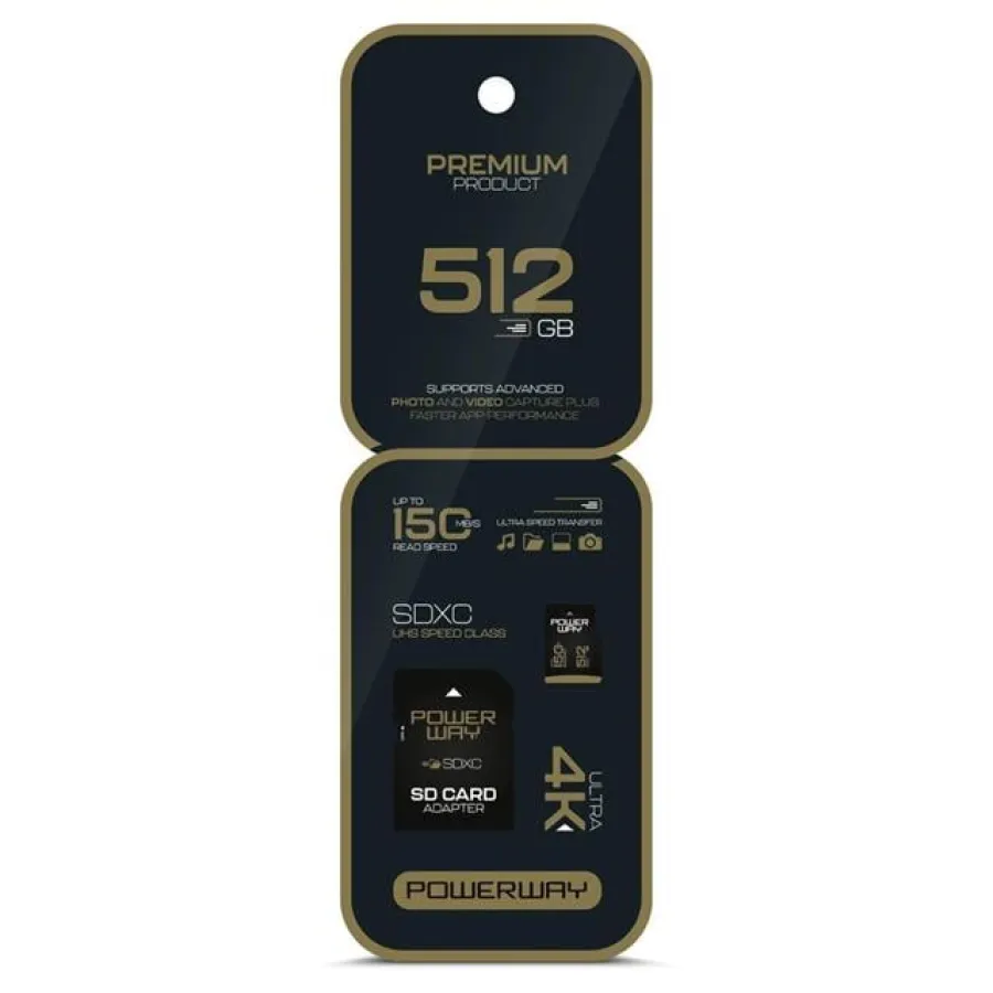 Powerway Premium 512 GB 150MB/S Ultra Hızlı 4K Destekli SDXC Hafıza Kartı