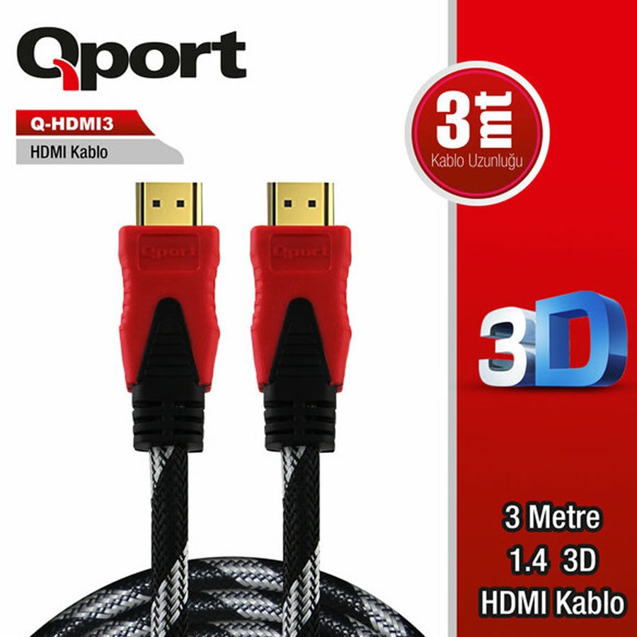 QPORT Q-HDMI3 1.4 3D 3M ALTIN UÇLU HDMI KABLO