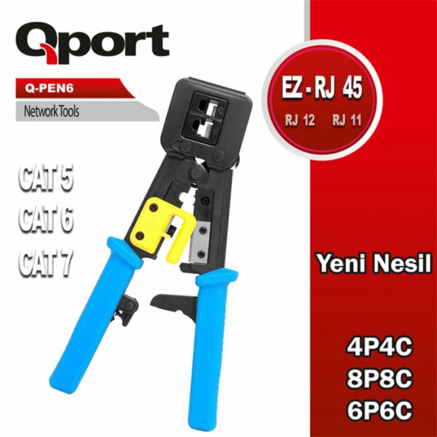 QPORT Q-PEN6 Yeni Nesil EZ RJ45 RJ11 RJ12 Kablo Sıkma Pensesi - Profesyonel Ağ Pense