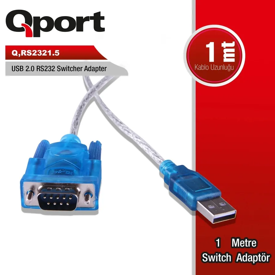 QPORT Q-RS2321.5 USB 2.0 to RS232 Seri Port Çevirici Kablo 1.5 Metre