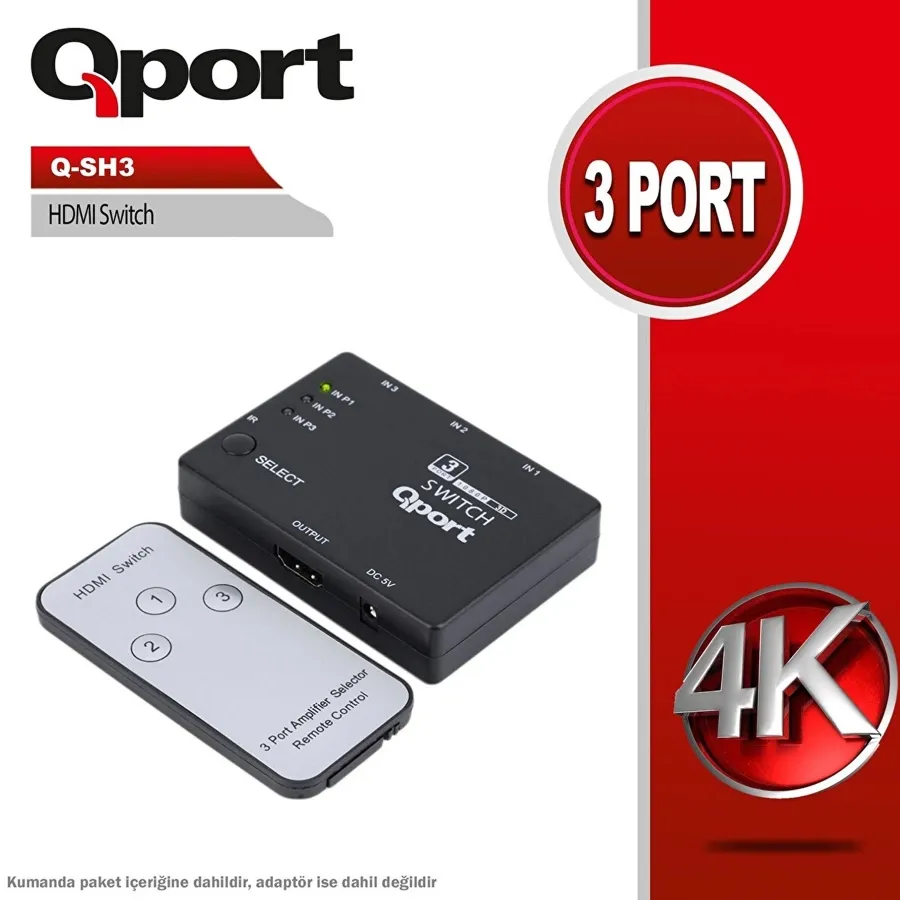 QPORT Q-SH3 3 Port HDMI Switch 4K Ultra HD Görüntü Aktarıcı Çoklayıcı