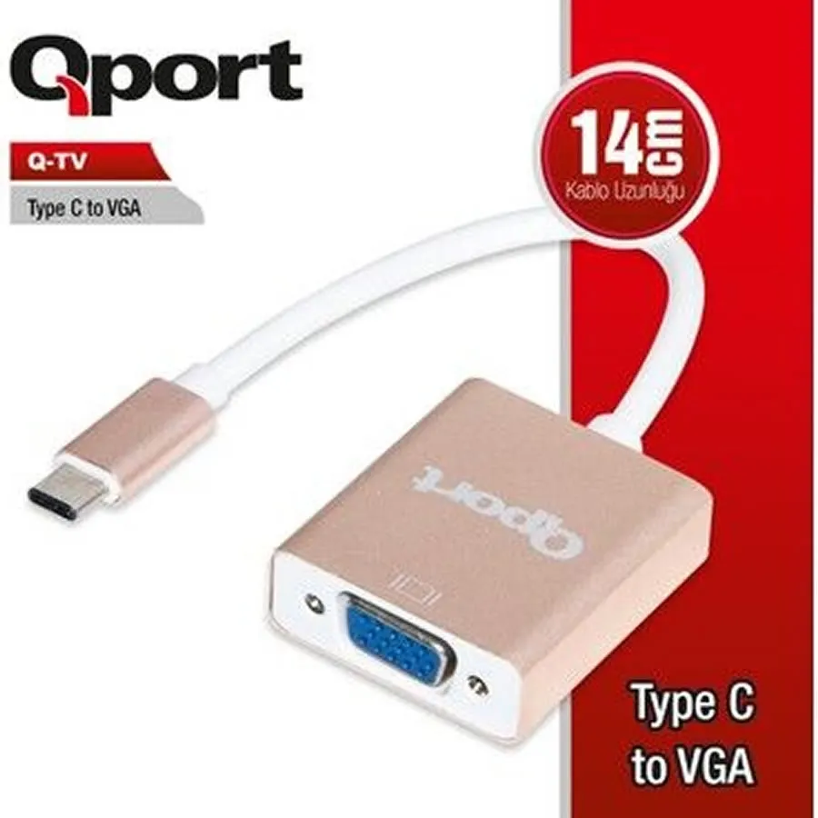 Qport Q-TV Type-C Erkek - VGA Dişi 1920x1080P 60Hz Görüntü Çevirici Adaptör