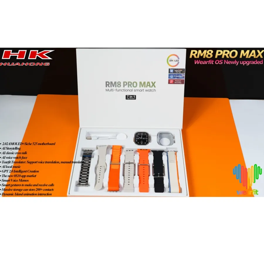 RM8 Pro Max Akıllı Saat - 2.05" AMOLED Ekran, 2000 mAh Batarya, Nabız ve Tansiyon Ölçer, GPS, NFC, Suya Dayanıklı, Android & iOS Uyumlu