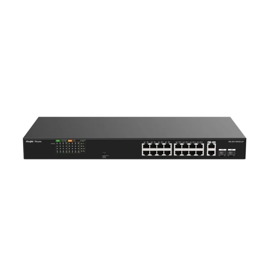 RUIJIE REYEE RG-ES118FGS-LP 16 PORT 10/100 + 2X1GB RJ45/SFP UPLINK COMBO 120W POE RACKMOUNT SWITCH