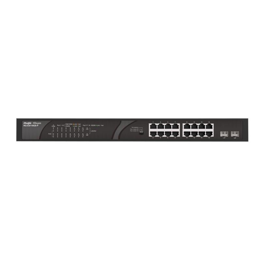 RUIJIE REYEE RG-ES118GS-P 16 PORT GIGABIT + 2 PORT 1GB SFP 247W POE RACKMOUNT SWITCH