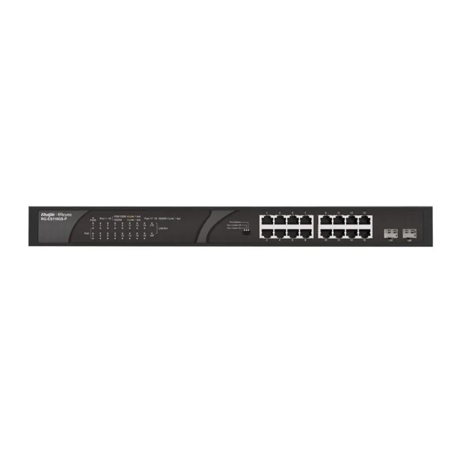 RUIJIE REYEE RG-ES118GS-P 16 PORT GIGABIT + 2 PORT 1GB SFP 247W POE RACKMOUNT SWITCH
