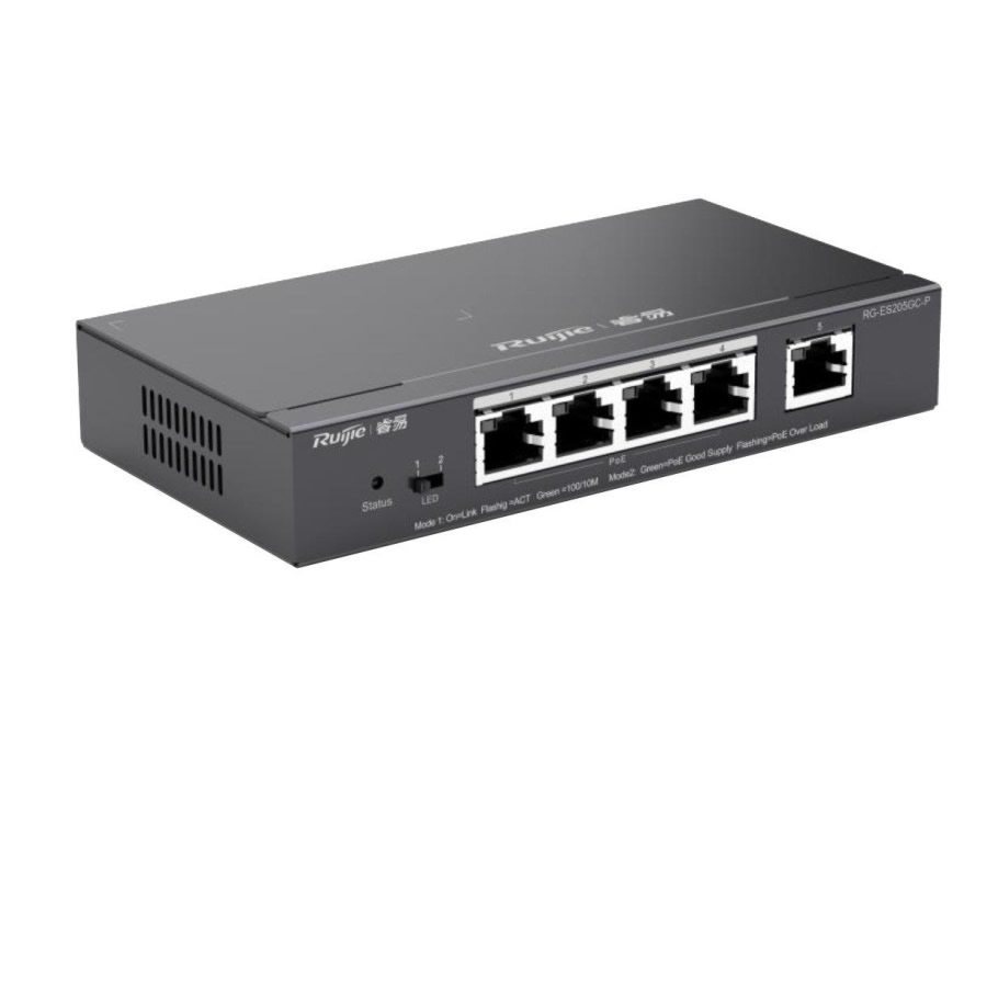 RUIJIE REYEE RG-ES205GC-P 4 PORT GIGABIT+1XGB RJ45 UPLINK L2 CLOUD YÖNETİLEBİLİR 54W POE SWITCH