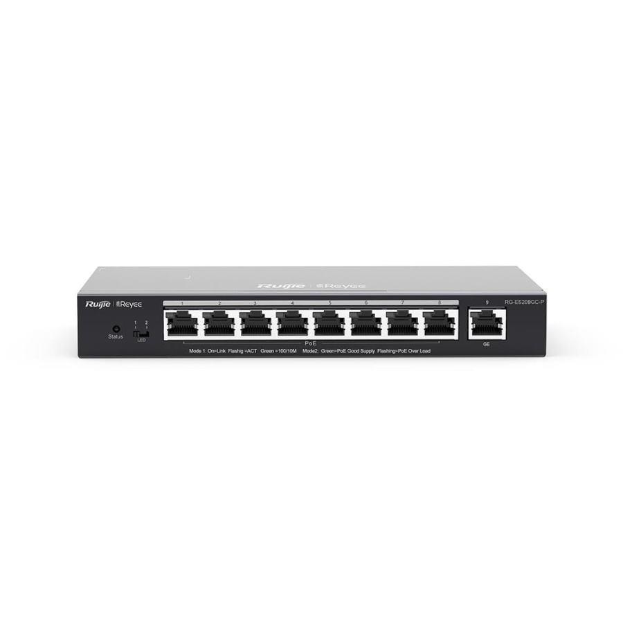 RUIJIE REYEE RG-ES209GC-P 8 PORT GIGABIT + 1 PORT GIGABIT RJ45 UPLINK CLOUD YÖNETİLEBİLİR 120W POE SWITCH