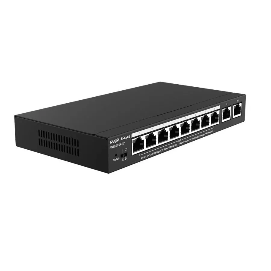 RUIJIE REYEE RG-ES210GC-LP 8 PORT GIGABIT + 2XRJ45 GIGABIT UPLINK CLOUD YÖNETİLEBİLİR 70W POE SWITCH