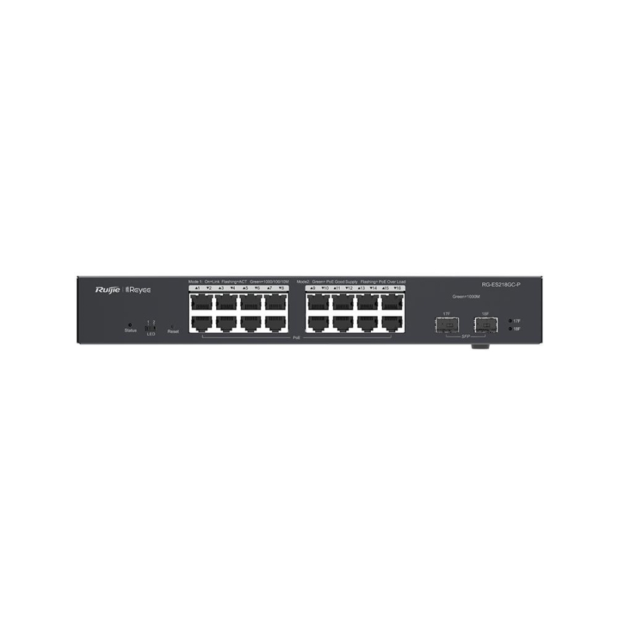 RUIJIE REYEE RG-ES218GC-P 16 PORT GIGABIT +2XGB SFP UPLINK CLOUD YÖNETİLEBİLİR 240W POE SWITCH