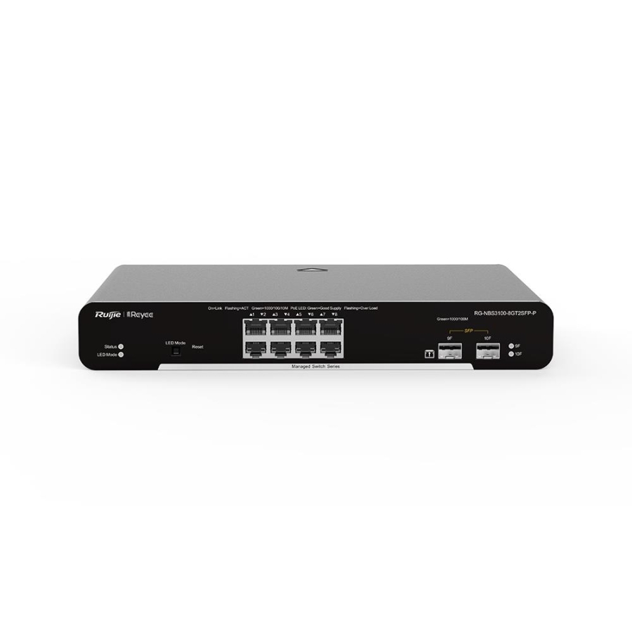 RUIJIE REYEE RG-NBS3100-8GT2SFP-P 8 PORT GIGABIT + 2XGB SFP UPLINK L2 YÖNETİLEBİLİR RACKMOUNT 125W POE SWITCH