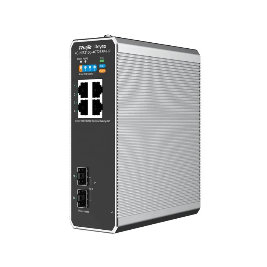 RUIJIE REYEE RG-NIS2100-4GT2SFP-HP 4 PORT GIGABIT+ 2XGB SFP UPLINK 120W POE CLOUD YÖNETİLEBİLİR ENDÜSTRİYEL SWITCH