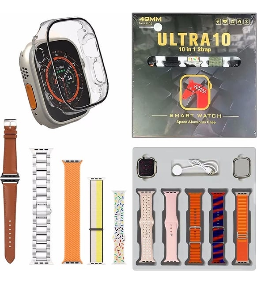 Ultra 10 in 1 Akıllı Saat - 49mm Ekran, 10 Kayış Hediyeli, Bluetooth Görüşmeli Smartwatch